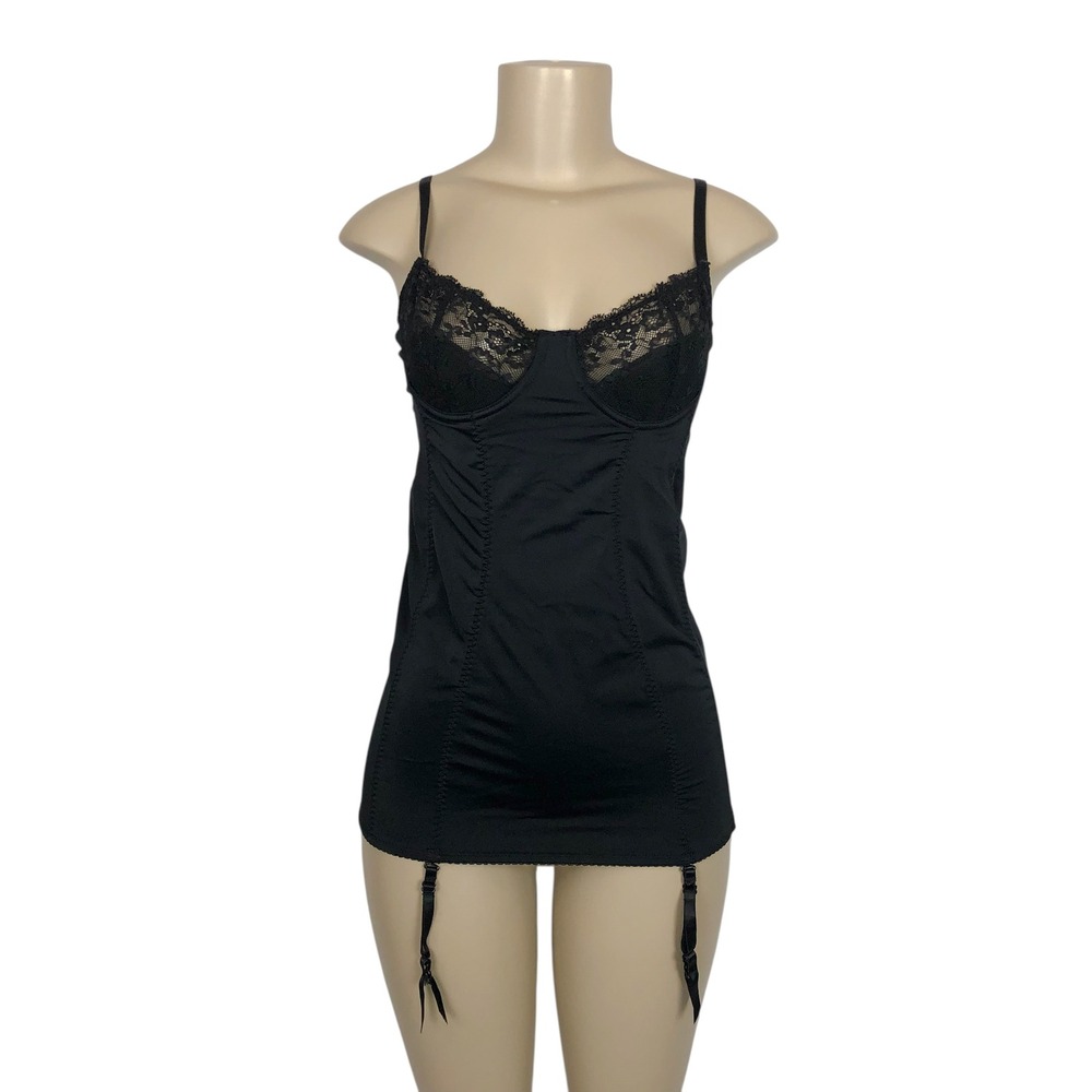 Sophie & Me Black Lace Bustier Lingerie Garter Straps Bodysuit Size 34C Gothic